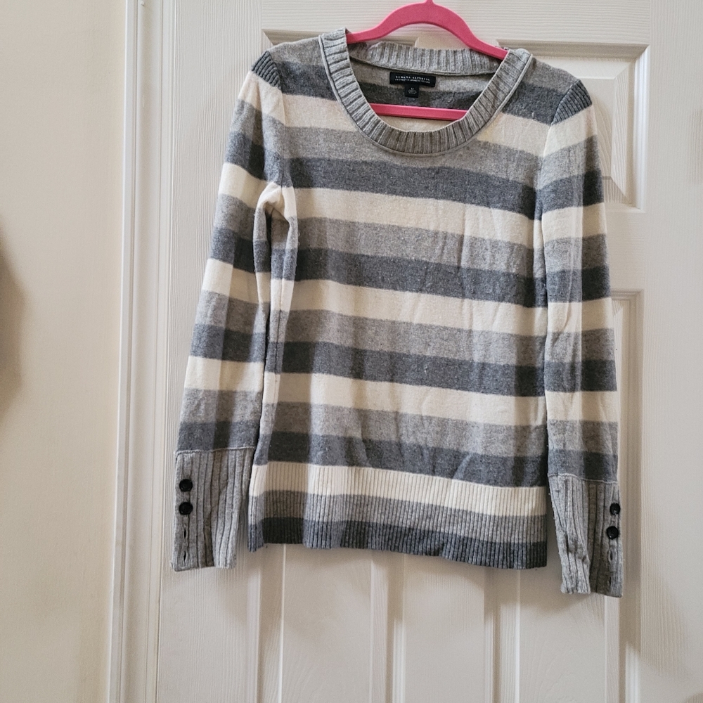 Med Gray and Cream Wool Blend Banana Republic Striped Sweater